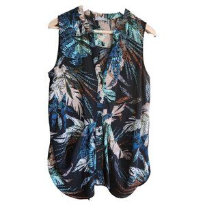 Kenar Sleeveless Shirt Women's XL V-neck Button Up Multicolour Tropical Leaves